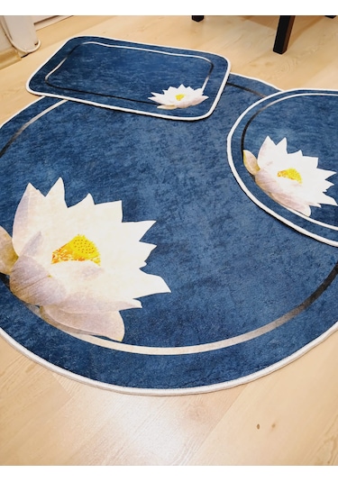 Dokuma Taban 3'lü Yuvarlak Banyo Halısı 100x100-60x60-40x60