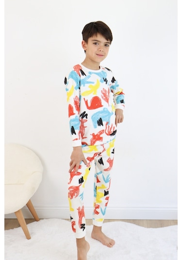 Erkek Çocuk Baskılı İnterlok Kumaş Uzun Kollu Pijama Takımı 001