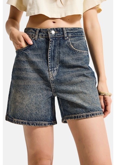 Itsbasic Kadın Koyu Tint Diana 2s6 Mom Fit Midi Boy Denim Şort K.tint