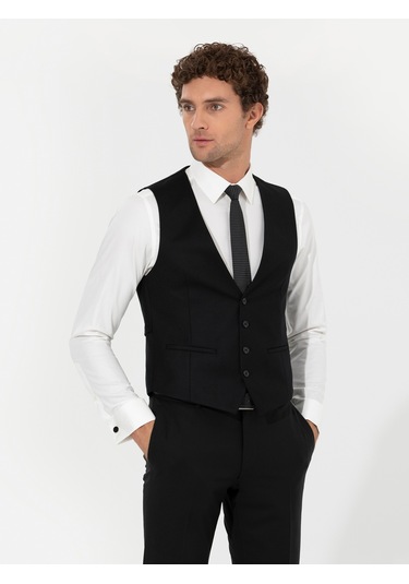 Cacharel Siyah Slim Fit Yün Karışımlı Yelek