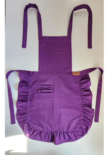 Keten Fırfırlı Bohem Mutfak Önlüğü Mor