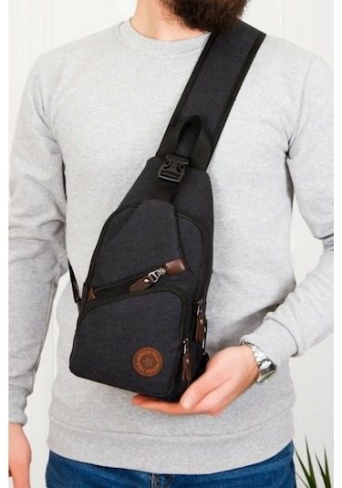 Newish Polo Erkek Kanvas Kumaş Usb Ve Kulaklık Çıkışlı Çapraz Göğüs Bel Ve Omuz Çantası New117 - Siyah