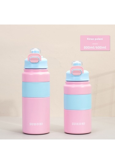 Net Kırmızı 316 Paslanmaz Çelik Termos Büyük Kapasiteli Ton Ton Varil Açık Spor Taşınabilir Saman Bardağı Toptan 800ml Kiraz Poleni