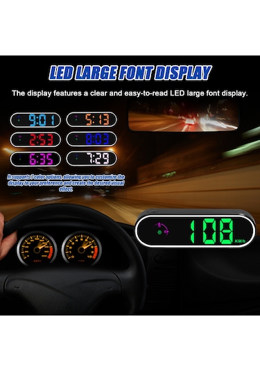 Araç Baş Üstü Ekran Gps Dijital Hız Göstergesi Renkli Led Ekran Saat Ve Pusula Fonksiyonu Aşırı Hız Alarmı İçin Araç Kamyon Suv Karavan