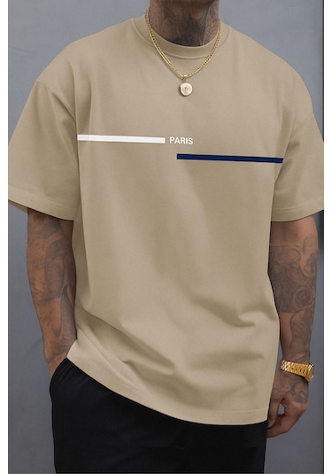 Paris Baskılı Unisex Tshırt Bej