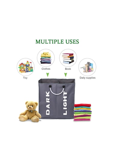 Cbtx Katlanabilir 2 Bölümlü Katlanabilir Çamaşır Sepeti Dayanıklı Oxford Kumaş  - Koyu Gri Diğer