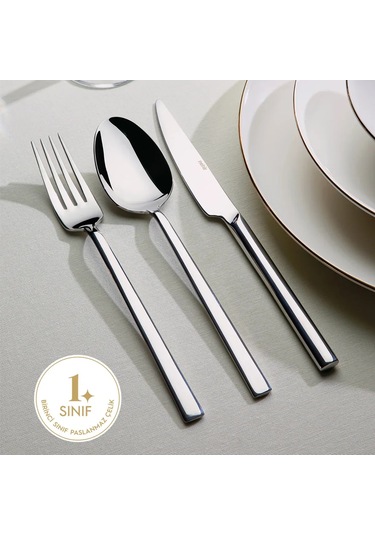 Nehir Dalyan Sade 6 Kişilik 18 Parça Çatal Kaşık Bıçak Takımı GÜmüş