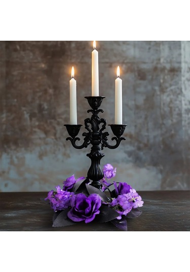 Yifomall Halloween Mor Gül Mumlu Çiçek Ağı Table Dekorasyonu: Simülasyon Çiçekli Süs Çemberi Stüdyo Vibe Oluşturucu Alet