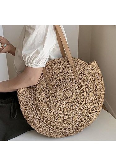 Bej Yogodlns Kadınlar İçin Plaj Çantaları Büyük Hasır Çanta Içi Boş Çiçek Tasarımcı Kadın Omuz Çantası Bej