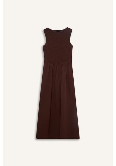 Defacto Bisiklet Yaka Terry Cotton Kolsuz Midi Elbise F5807ax25aubn320 Kahve
