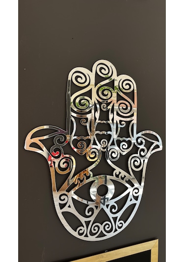 Hamsa Fatma Ana Eli Mdf Üzeri Aynalı Gümüş Pleksi Tablo 60x50 Cm