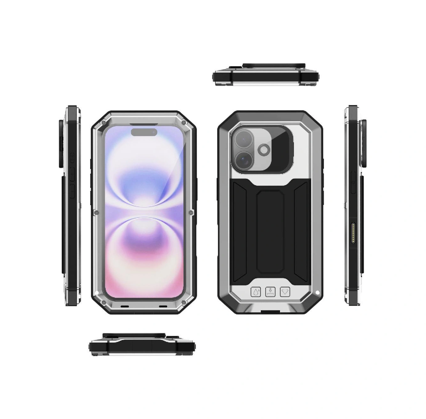 İiphone 17 İçin Metal Standlı Telefon Kılıfı Dahili Kamera Kickstand Cam Ekran Koruyucu Ağır Hizmet Şok Geçirmez