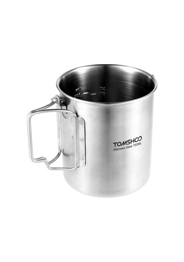 Fortunelane 750ml Paslanmaz Çelik Kamp Tenceri, Katlanabilir Kollu, Kapaklı, Hacim Ölçümlü, Seyahat Çantasıyla - Kamp, Dağcılık, Çok Renkli