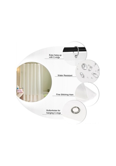 Pazly 72'' Beyaz Peva Su Geçirmez Mantar Önleyici Duş Perdesi 12 Kanca Hediyeli Ev Otel Banyo Beyaz