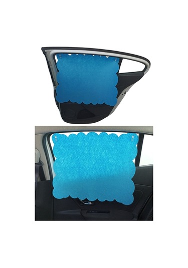 Oto Güneşlik Perdesi Yan Cam Araç Arka Koltuk Emzirme Örtüsü Mavi Keçe Vantuzlu Tutucaklı 2 Adet