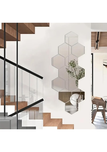 Petek Desenli Pleksi Ayna 12 Adet - Silver Gümüş