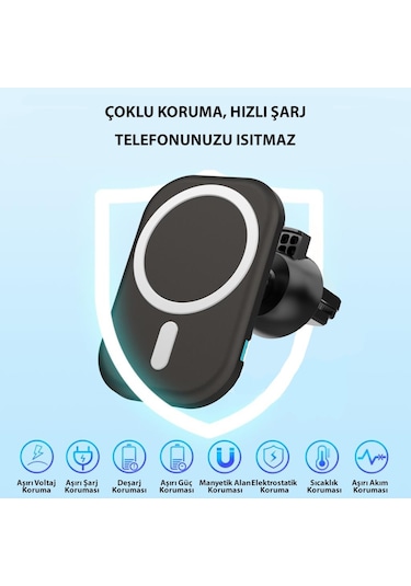 iPhone 12 13 14 Pro Max Mini Uyumlu Magsafe 15 W Kablosuz Araç Şarj Aleti
