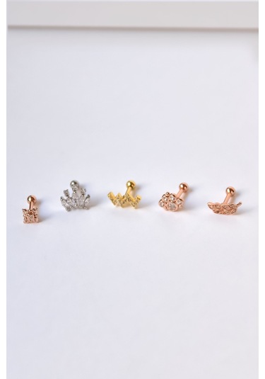 Çelik Gold-rodyum Kaplama Çelik Tragus 5'li Küpe Kombin3