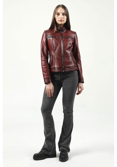 Dericlub Yb-2107 Gerçek Deri Kadın Mont Bordo