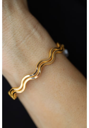 Yenigün Kuyumculuk 14 Ayar Altın İkili Zikzak Ajda Görünümlü Kelepçe Klp31874 Sarı Altın