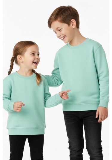 Zuzunga 2'li Basic Şardonlu Çocuk Sweatshirt Su Yeşili - Pudra 9003