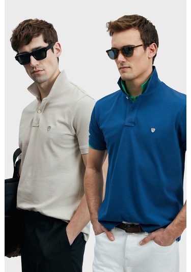 Lufian Erkek T Shirt 111040206s2 Açık Lacivert-ekru Ekru - Lacivert