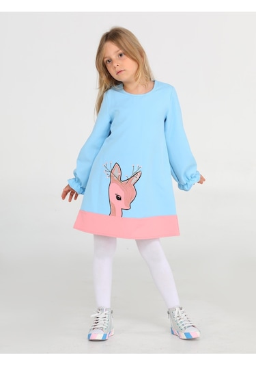 Ceylan Mint Pembe Dokuma Poly Kız Elbise-mint Mint