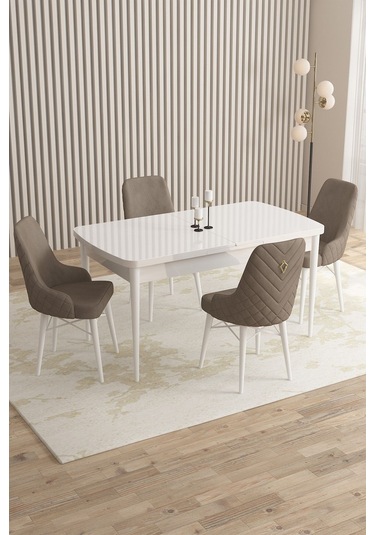 Mazaka Beyaz 80x132 Açılabilir Mdf Masa Yemek Odası Takımı, Mutfak Takımı 4 Adet Sandalye Cappucino Mazaka Beyaz 80x132 Açılabilir Mdf Masa Yemek Odası Takımı, Mutfak Takımı 4 Adet Sandalye Cappucino