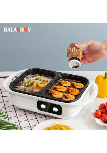 2'si 1 Arada Yapışmaz Shabu Tencere Ve Tava Çoklu Pişiriciler Beyaz