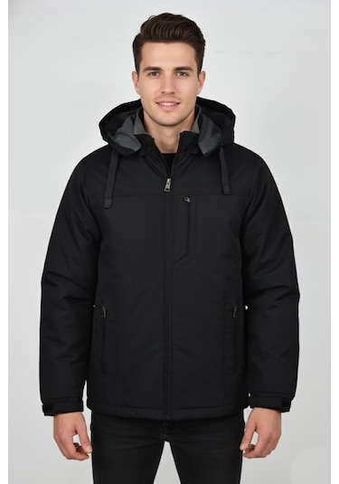 Erkek Büyük Beden Kapüşonlu Mevsimlik Spor Mont 99538 Bbgl-st04877 Siyah