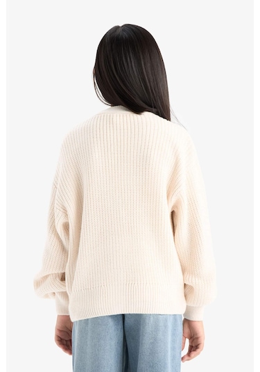 Defacto Kız Çocuk V Yaka Düğmeli Triko Hırka A2298a825auer105 Ekru