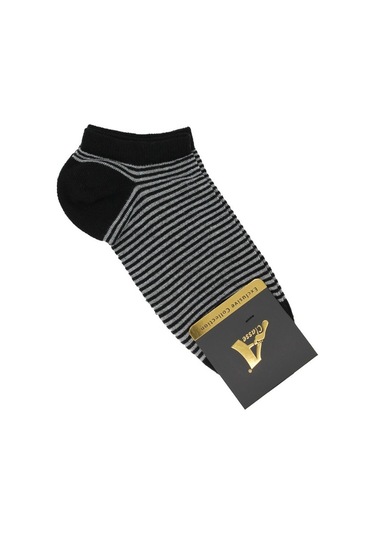 5'Li Paket Siyah Üzeri Renkli Çizgili Kadın Patik Çorap Siyah