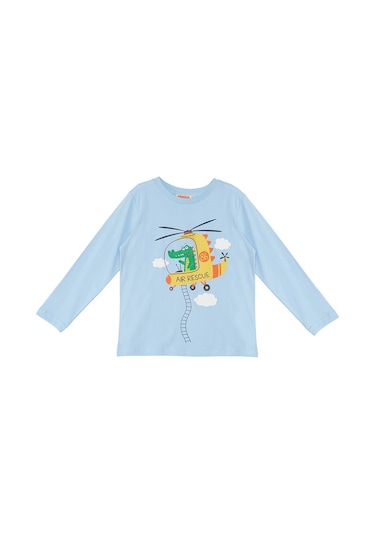 Denokids Helikopter Erkek Çocuk Uzun Kollu T-shirt Pantolon Takım Mavi Açık Mavi