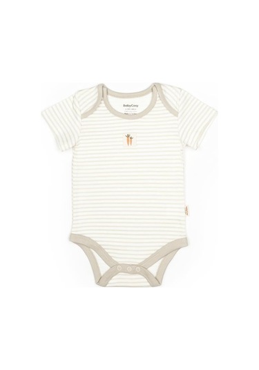 Bebek 3lü Kısa Kollu Badi Kutulu Set %100 Organik Pamuk, Bebek Ve Yenidoğan Serisi - Csy5763 Ekru - Yeşil