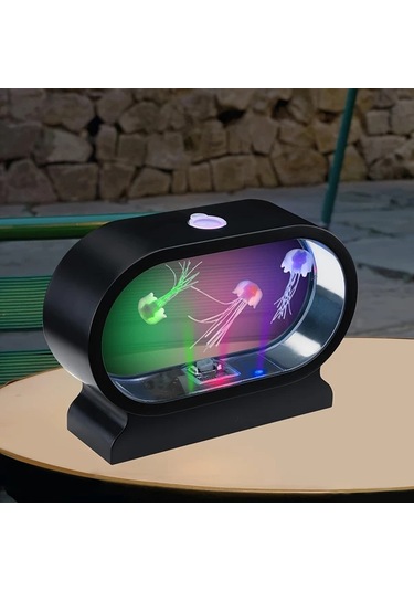 Honeybeeshop Yıllık Yeni Led Oval Sulu Denizanası Lambası Çok Renkli 1 Bilgisayar Simülasyon Sulu Denizanası Tankı Atmosfer Gece Lambası Çok Renkli