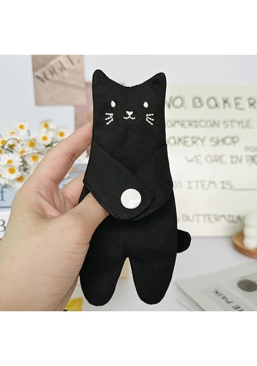 Elmpaly Siyah Sevimli Kedi Desenli Fermuarlı Mini Bozukluk Cüzdanı Günlük Kullanım