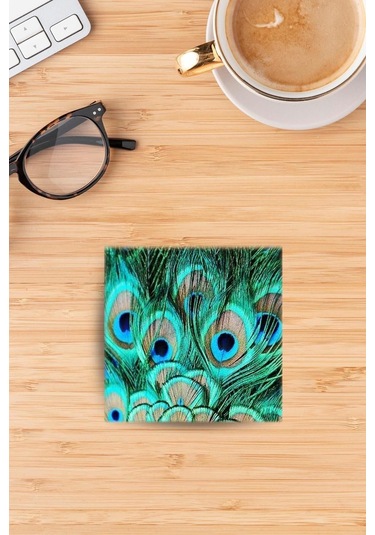 Doğaltaş Bardak Altlığı Uv Baskılı - Tavuz Kuşu Desenler- Stone Coasters Çok Renkli