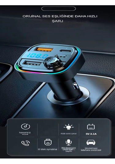 Car-in Bluetooth Wireless 3.1a 2usb Tf Kartlı Type-c Rgb Işıklı A