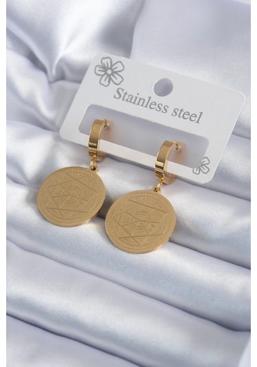 Ezoconcept 316l Çelik Gold Renk Pentagram Yıldızı İşleme Model Kadın Küpe