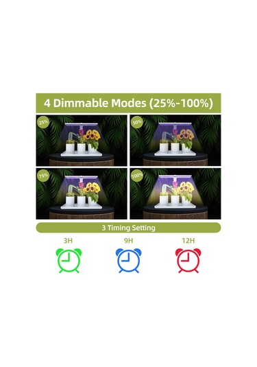 Yaozixa 10w Tam Spektrum Led Bitki Işığı - 4 Aydınlatma Seviyesi, 3/9/12s Zamanlayıcı, Yükseklik Ayarlanabilir, 800lm, Beyaz, 220v Avrupa Standardı Beyaz