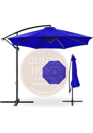 Gunbo Home 3 Mt 8 Kaburga Full Demir 21 Kg Mavi Bahçe Şemsiyes
