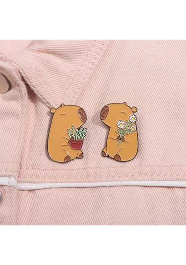 Sevimli Capybara Emaye Pimleri Karikatür Hayvan Metal Broş Gömlek Sırt Çantası Yaka B B