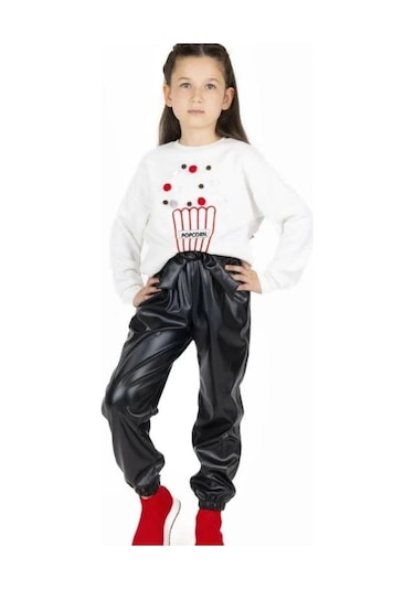 Kız Çocuk Popcorn Baskılı Sweatshirt-13493 Ekru