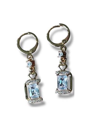 Kalpli Büyük Taşlı Sallantılı Çelik Küpe Sarı