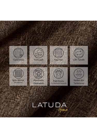 Jakarlı Şönil Koltuk Örtüsü Kanepe Örtüsü Koltuk Şalı 110x175 2 Ad. Kaymaz Kahve Kahve