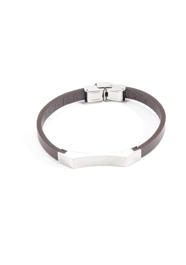 Kahve Çelik Aksesuarlı Deri  Bileklik