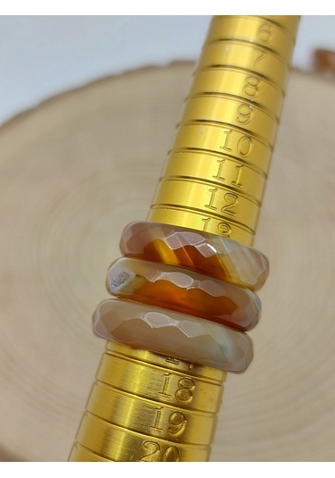 Akik Taşı Yüzük Karamel Alacalı Faset Kesim 6mm Kalınlık 59912 Bakır