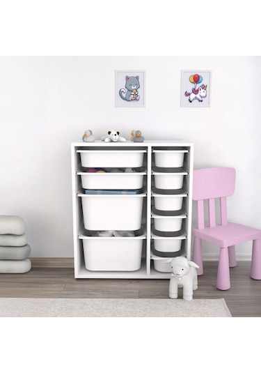Pratico 10 Sepetli Çok Amaçlı Oyuncak Dolabı - Beyaz - 83x30x45,5 Cm Beyaz