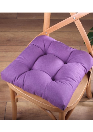 Altınpamuk Altınpamuk Lüx Pofidik Mor Sandalye Minderi Özel Dikişli Bağcıklı
