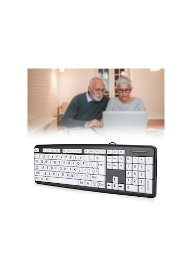 Xiyyadms Kablolu Usb Gençler İçin Göz Koruyucu Büyük Harfli 104 Tuşlu Dayanıklı Abs Malzeme Siyah Standart Klavye